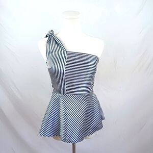NWT Banana Republic Navy Striped One-Shoulder Peplum Top White Flare Size 0